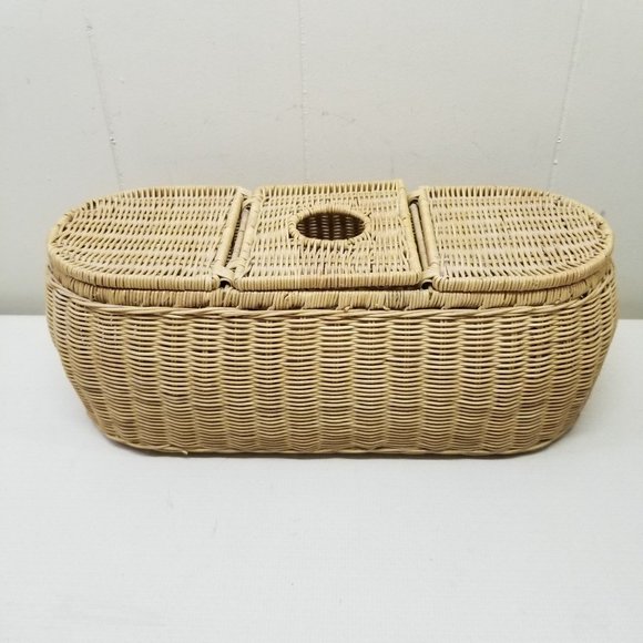 Wicker Rattan Organizer Basket Tissue Box Bathroom Home Decor Chic Farmhouse Cou